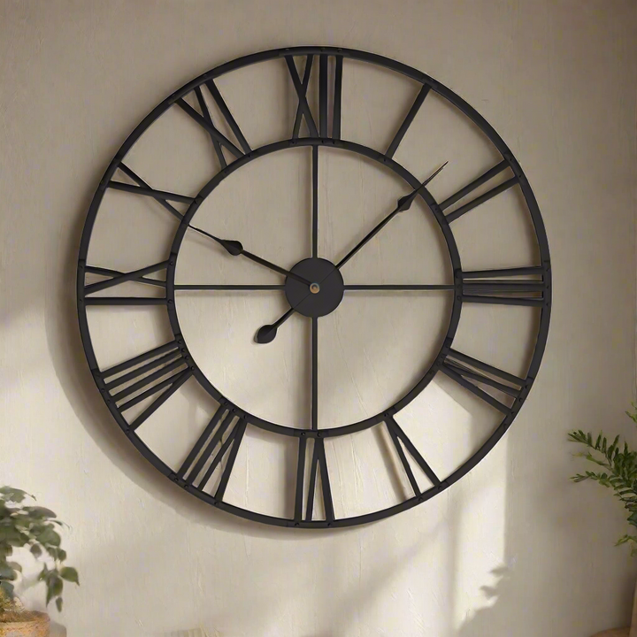 31.5″ Oversized Round Metal Farmhouse Wall Clock – Midnight Metal