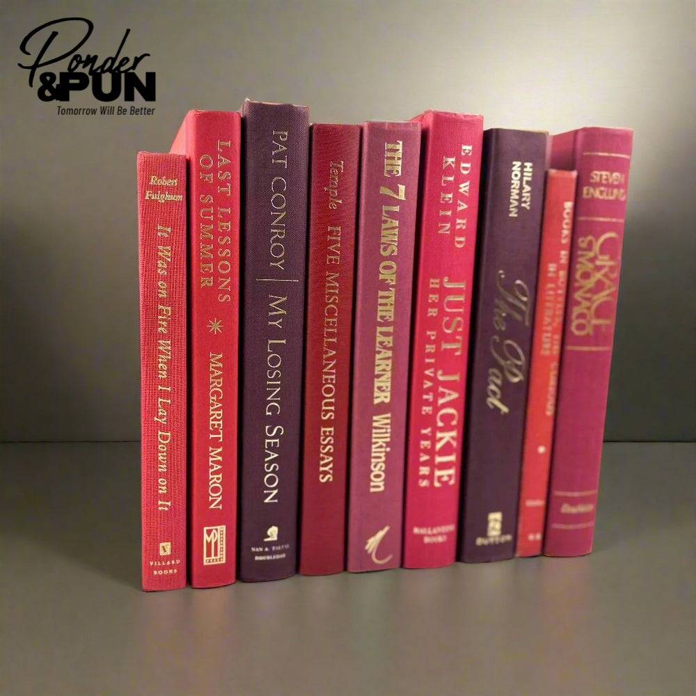 Decorative Books for Home Decor - Modern Red Books with Gold Script - Five Books