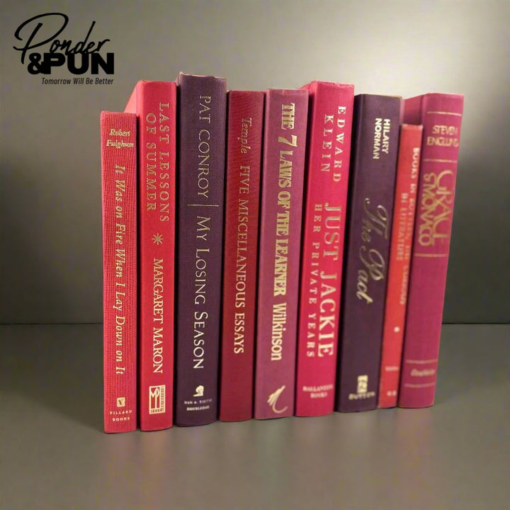 Decorative Books for Home Decor - Modern Red Books with Gold Script - Five Books