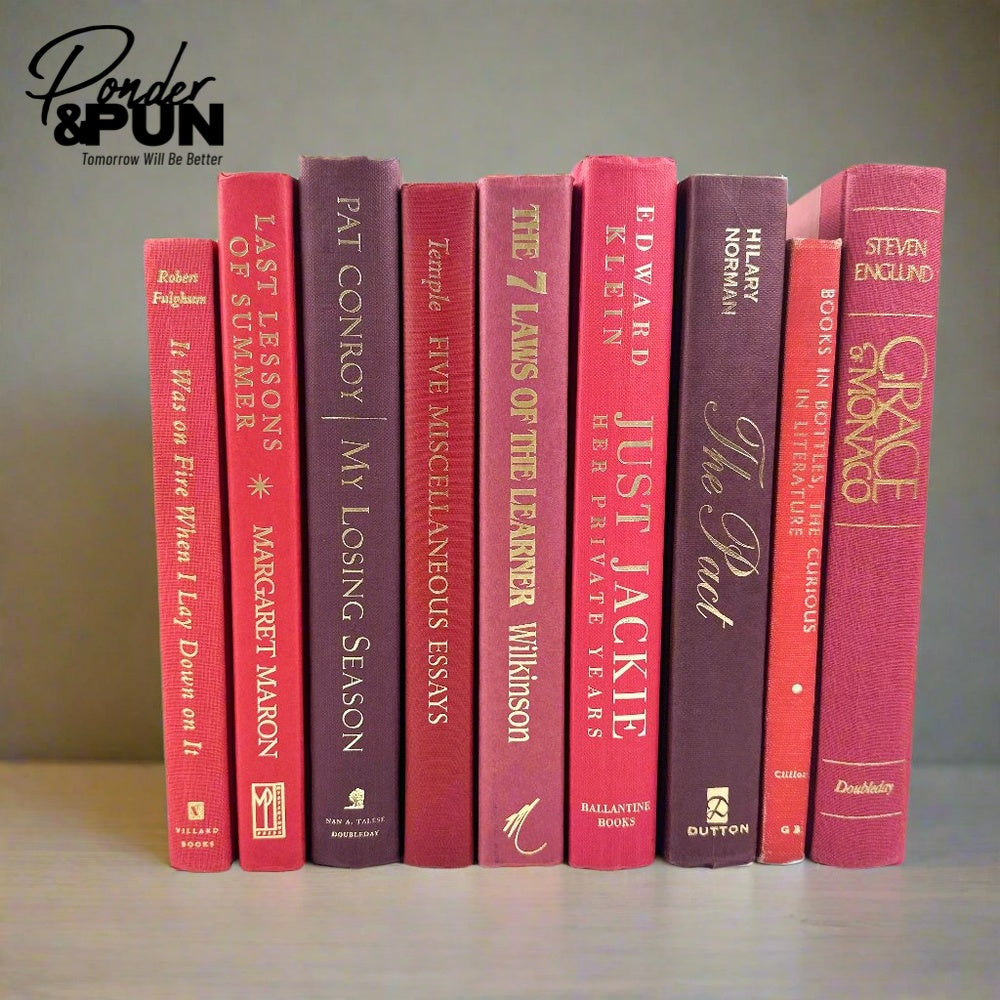 Decorative Books for Home Decor - Modern Red Books with Gold Script - Five Books