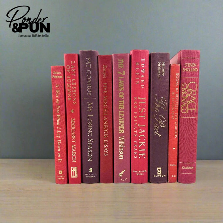 Decorative Books for Home Decor - Modern Red Books with Gold Script - Five Books