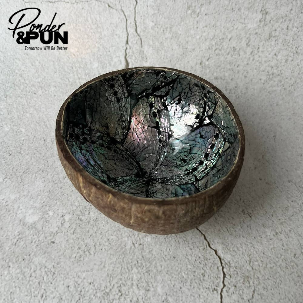 Coconut Shell Bowl with Abalone Inlay