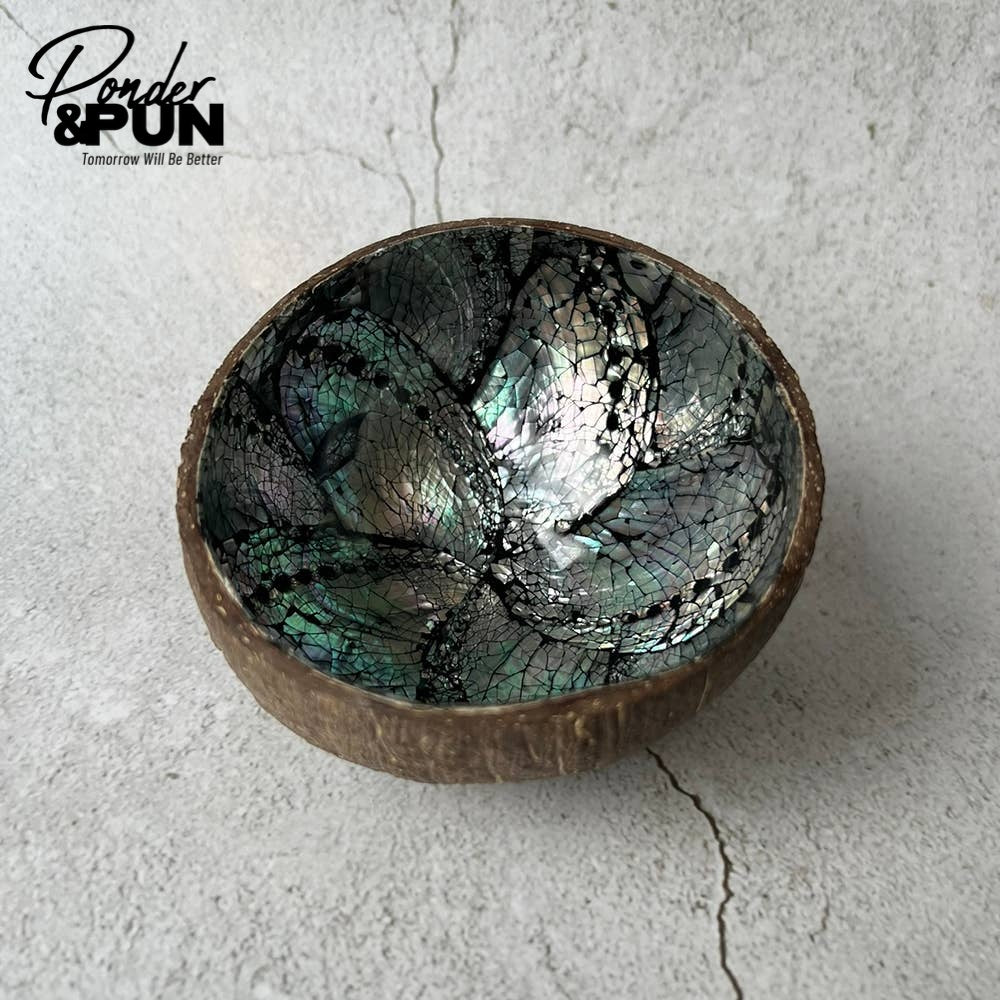 Coconut Shell Bowl with Abalone Inlay