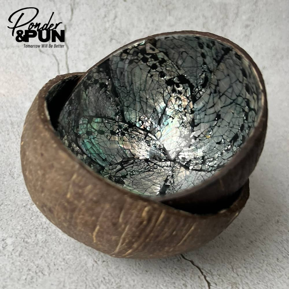 Coconut Shell Bowl with Abalone Inlay