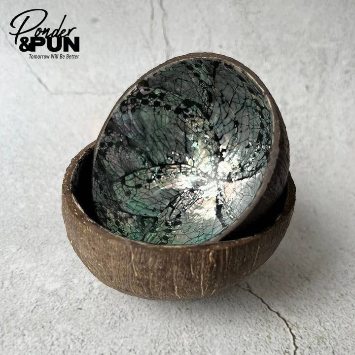 Coconut Shell Bowl with Abalone Inlay