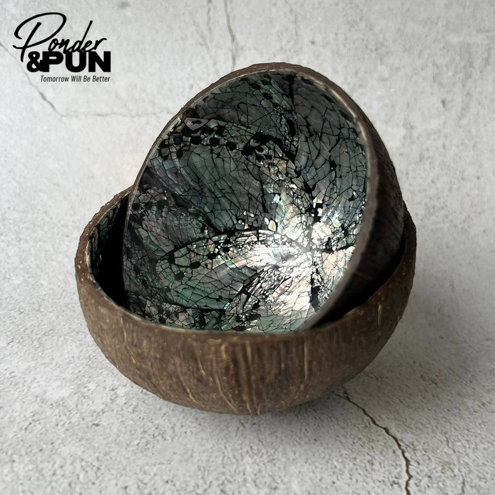 Coconut Shell Bowl with Abalone Inlay