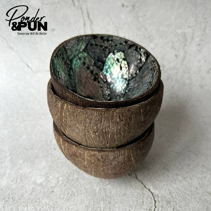 Coconut Shell Bowl with Abalone Inlay