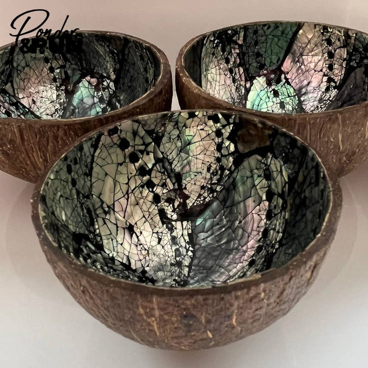 Coconut Shell Bowl with Abalone Inlay