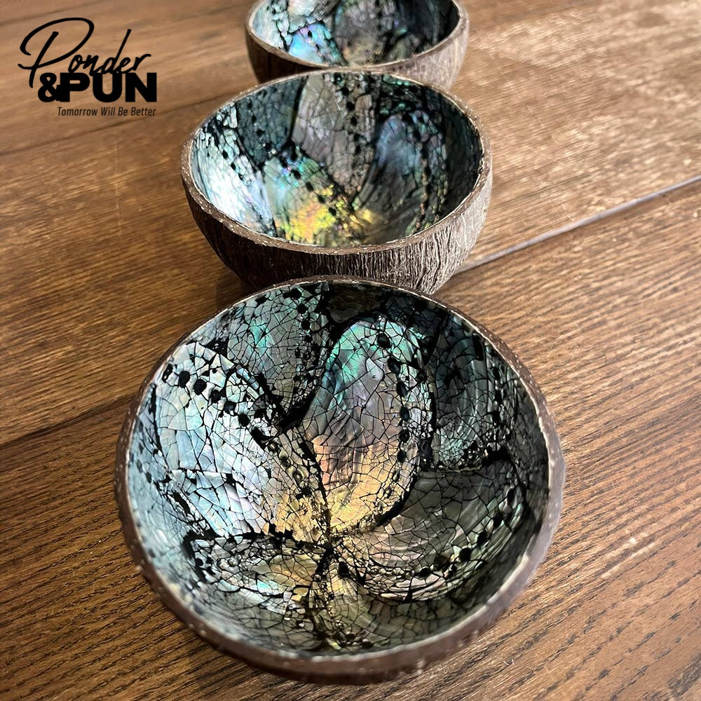 Coconut Shell Bowl with Abalone Inlay