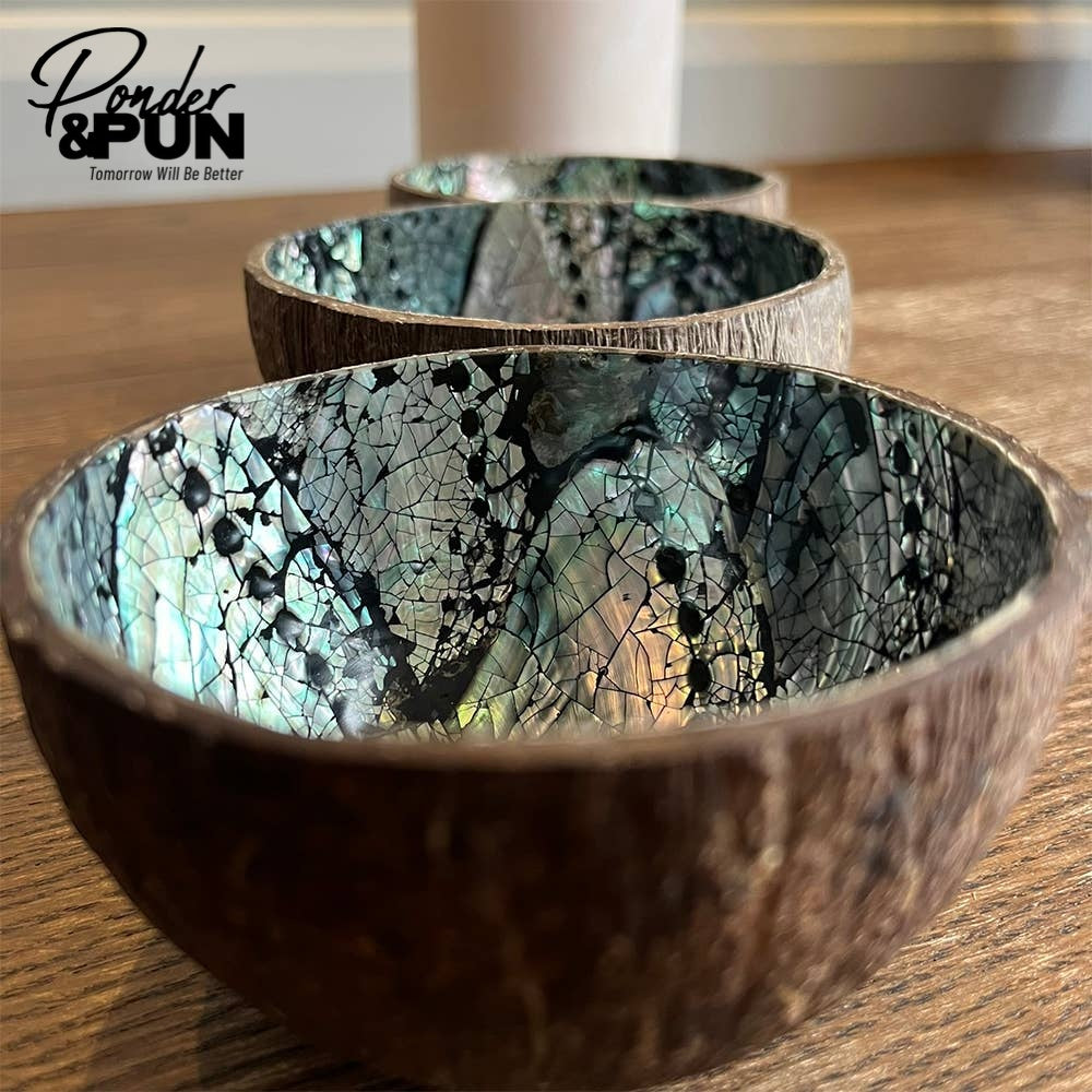 Coconut Shell Bowl with Abalone Inlay