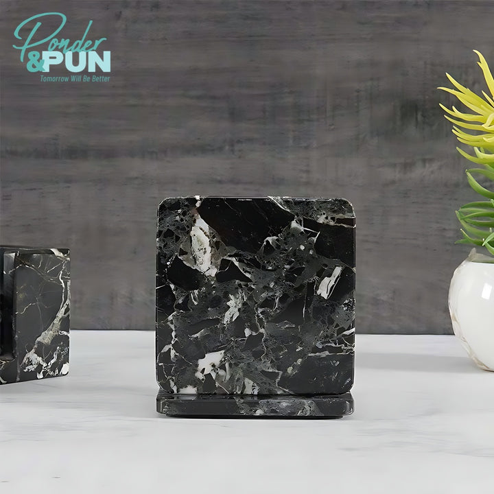 Handmade Marble Coaster Set with Holder Square: Black